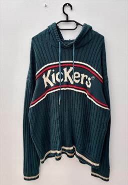 Vintage 90s kickers green wool knit hoodie XL 