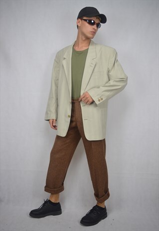 VINTAGE CREAM COLOUR OVERSIZE STRIPED BLAZER