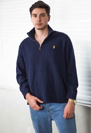 VINTAGE POLO RALPH LAUREN 1/4 ZIP JUMPER LOGO 90S L 18.9