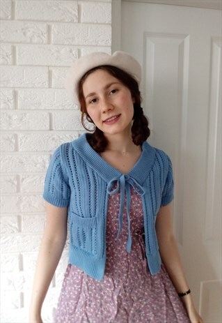 'LUCY' 60S BLUE CROCHET VINTAGE SUMMER CARDIGAN