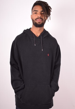 POLO RALPH LAUREN MENS VINTAGE HOODIE JUMPER XXL BLACK 90S