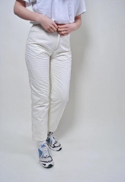 White ski pants, vintage winter women snowboard trousers