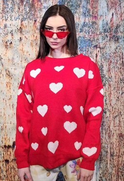Heart knitwear sweater y2k love knitted jumper in red white
