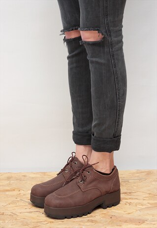 VINTAGE 70' AMAZING CLASSIC BROWN LEATHER PLATFORM SHOES