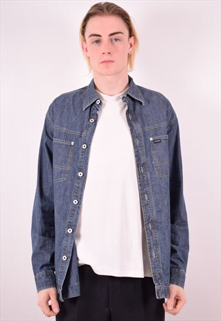 TOMMY HILFIGER MENS VINTAGE DENIM SHIRT MEDIUM BLUE 90S