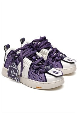 Chunky sole trainers retro patch sneakers skate shoes purple