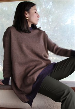 Vintage brown/purple long wool knit pullover,sweater.