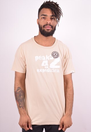FILA MENS VINTAGE T-SHIRT TOP XXL BEIGE 90S