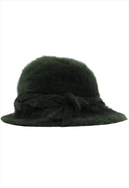 Vintage Cloche Hat 80s Boho Forest Green Fuzzy Angora Fitted