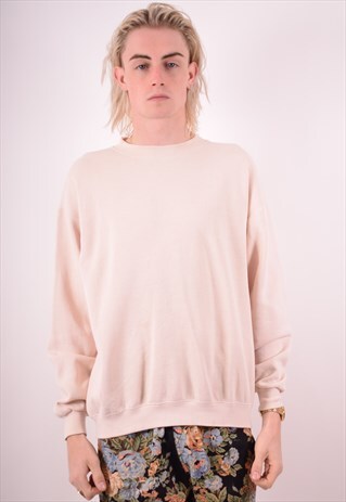 LEE MENS VINTAGE SWEATSHIRT JUMPER LARGE BEIGE 90S