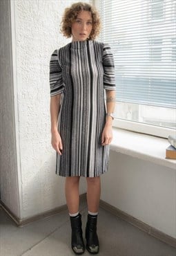 Vintage 80's Black/White Striped Midi Dress