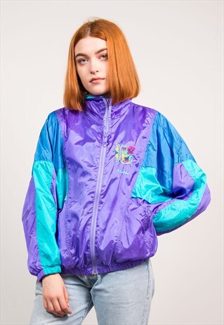 VINTAGE 90'S PURPLE BRIGHT SHELL TRACKSUIT JACKET