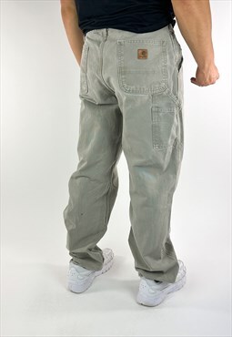 Vintage Grey Carhartt Cargo Carpenter Trousers Pants Jeans
