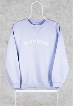 Vintage Reebok Baby Blue Sweatshirt Spell Out Women's UK 12