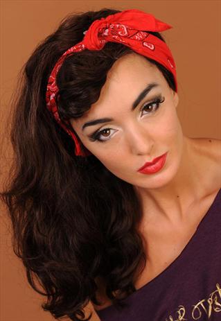 RED PIN UP GIRL BANDANA HEAD BAND NECK SCARF VINTAGE STYLE