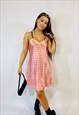 Vintage 00s Y2K Pink Satin Heart Print Summer Slip Dress