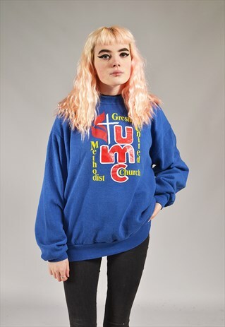 VINTAGE ROYAL BLUE METHODIST CHURCH SWEATER