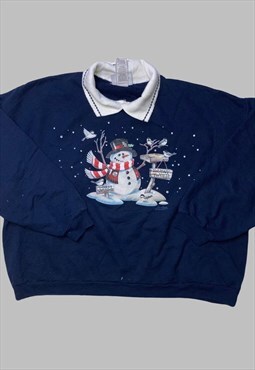 vintage christmas 90s winter jumper sweater snowman collared