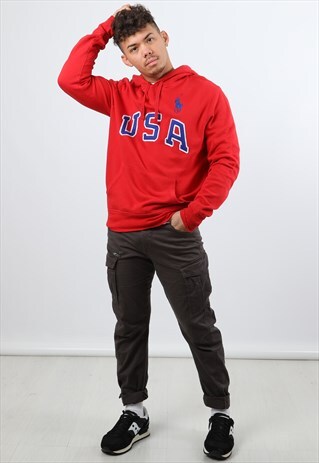 VINTAGE RALPH LAUREN MEDIUM RED EMBROIDERED SPELL OUT HOODIE