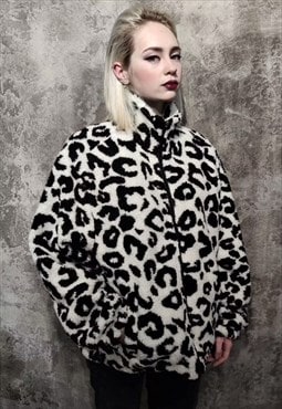 Reversible leopard bomber 70s animal varsity jacket white 