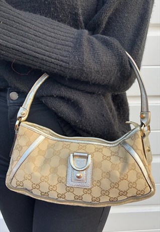 WOMENS GUCCI HANDBAG BEIGE SILVER GG MONOGRAM PRINT BAG