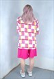 VINTAGE Y2K ABSTRACT BAGGY FESTIVAL BLAZER JACKET WHITE PINK