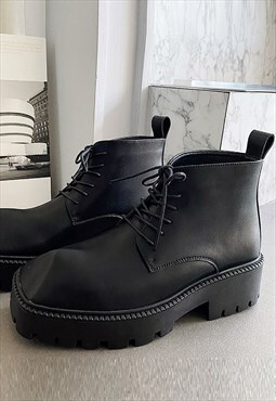 Triangle toe boots edgy platform shoes chunky sole in black
