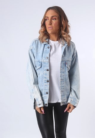 LEVIS DENIM JACKET ACID WASH FITTED UK 12 (53I)