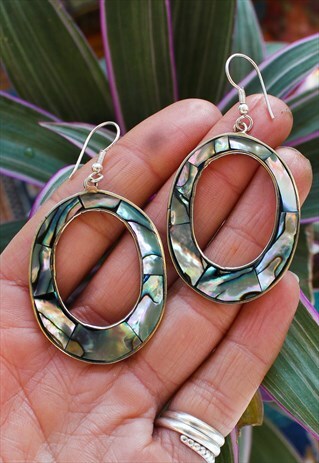 FAIRTRADE OVAL HOOP ABALONE EARRINGS