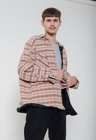 VINTAGE 90S GRUNGE PADDED CHECKERED SHIRT JACKET UNISEX M