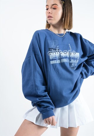 VINTAGE OVERSIZED SWEATSHIRT IN BLUE WITH USA PRINT