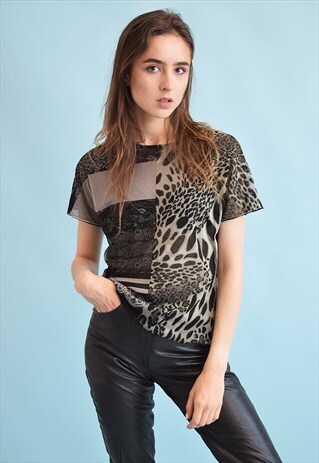 90'S RETRO ANIMAL PRINT MESH KITSCH PARTY TOP