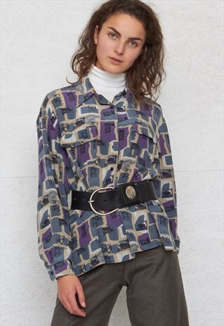 VINTAGE BLUE LONG SLEEVE SILK SHIRT