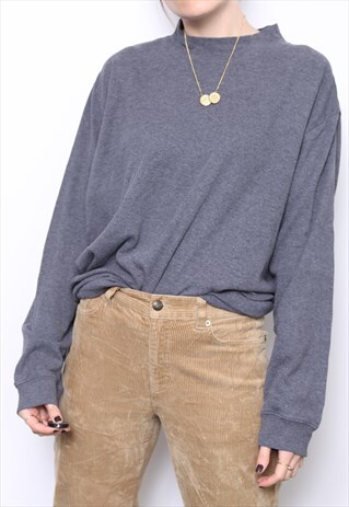 VINTAGE 90S GREY POLO HIGH TURTLE ROLL NECK TOP