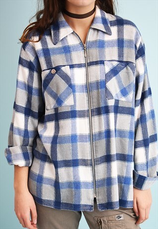 90'S RETRO CHECKED PRINT WORKWEAR SHIRT TOP