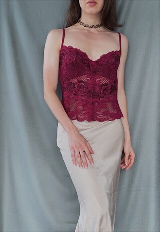 90s Vintage INTIMO PARAH raspberry red lace cupped corset 