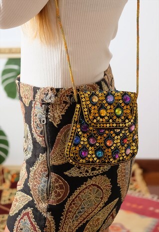 VINTAGE INDIAN LITTLE BAG WALLET HANDBAG CLUTCH GLITTER 90S