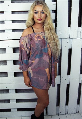 FUNKY ABSTRACT REWORKED BARDOT STYLE VINTAGE SHIRT