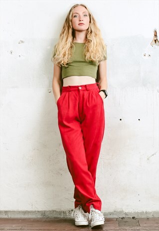 VINTAGE 80S RED TAPERED TROUSERS