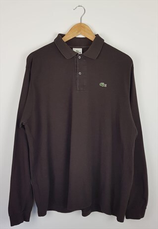 VINTAGE LACOSTE LONG SLEEVE POLO SHIRT BROWN
