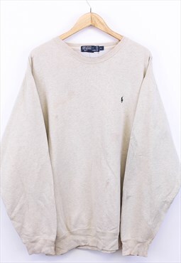 Vintage Ralph Lauren Sweatshirt Cream Pullover With Logo 90s