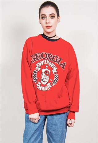 VINTAGE 90'S RED GEORGIA ATHLETICS CLUB USA PRINT SWEATSHIRT
