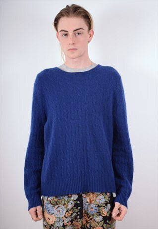 POLO RALPH LAUREN MENS VINTAGE JUMPER SWEATER LARGE BLUE 90S