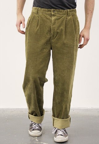 VINTAGE 1980S DOCKERS KHAKI GREEN CORDUROY TROUSERS
