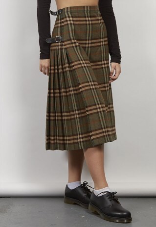 VINTAGE 80'S BURBERRYS DARK GREEN PLEATED MIDI SKIRT
