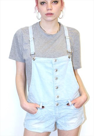 90'S VINTAGE LIGHT BLUE DENIM DUNGAREES PLAYSUIT FESTIVAL