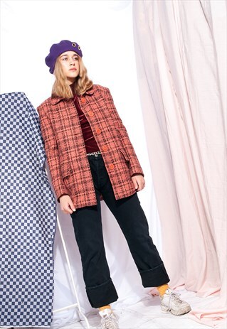 VINTAGE GUY LAROCHE COAT 90S PLAID PINK BLAZER JACKET
