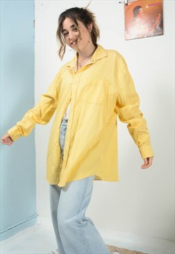 Vintage 90s Tommy Hilfiger Shirt Yellow Unisex Size L 