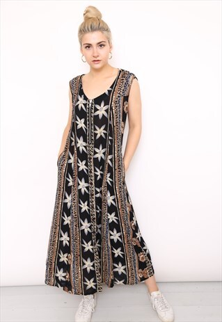 VINTAGE 90S REWORKED BROWN BOHO MIDI DRESS