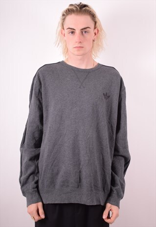 ADIDAS MENS VINTAGE SWEATSHIRT JUMPER XL GREY 90S